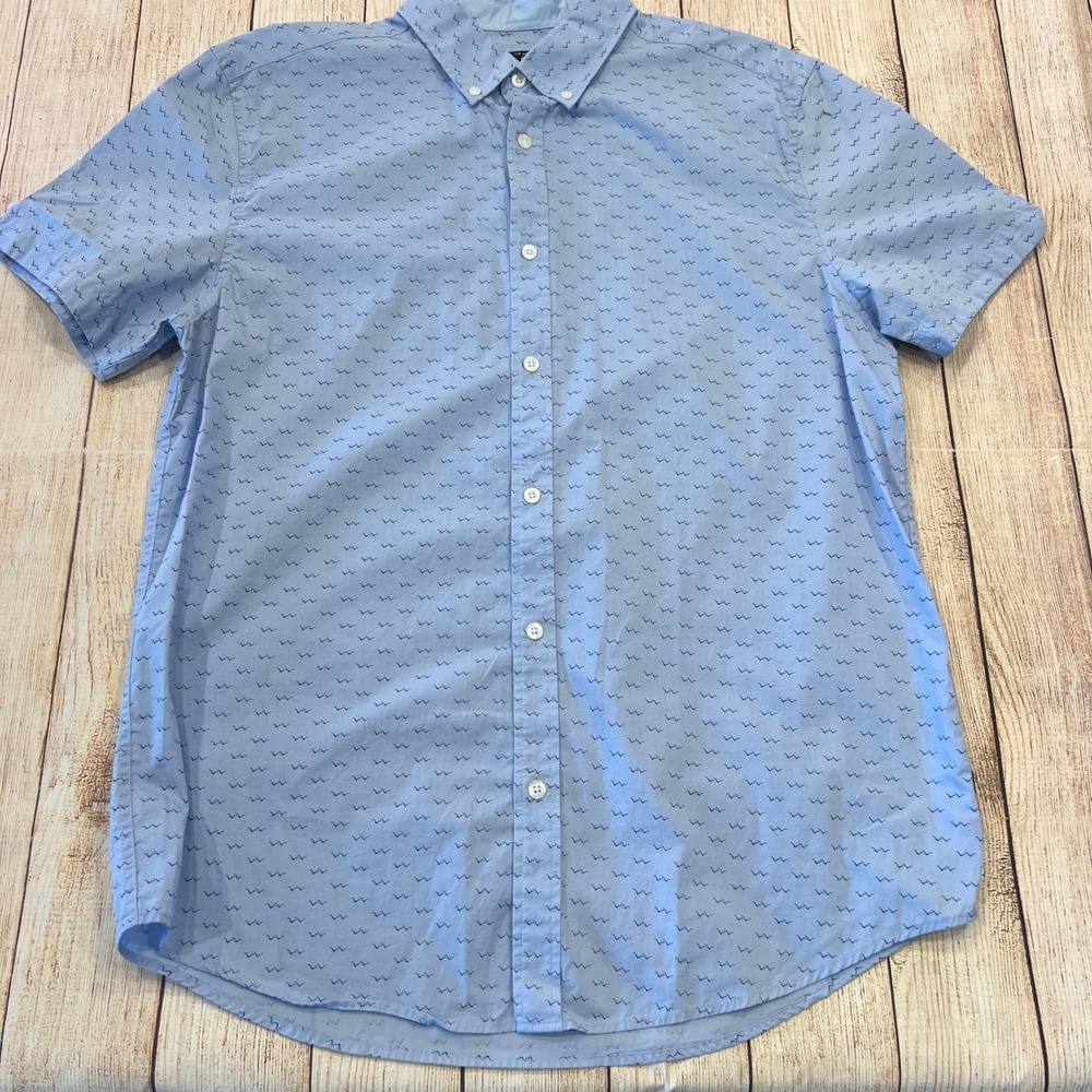 Ben Sherman NWOT Mens Light Blue  Print Short Sleeve Button Down Shirt Size L